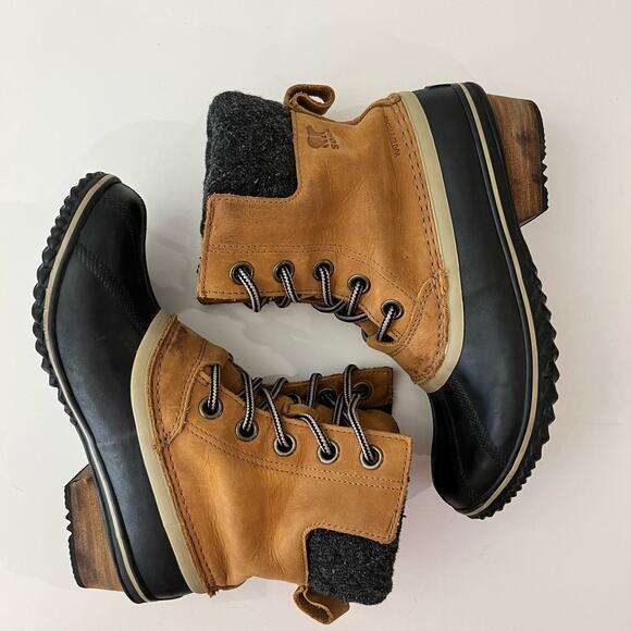 Sorel Duck Boot Size 7.5 Slimpack II Lace Up Brown Leather Gray Wool - Picture 2 of 15